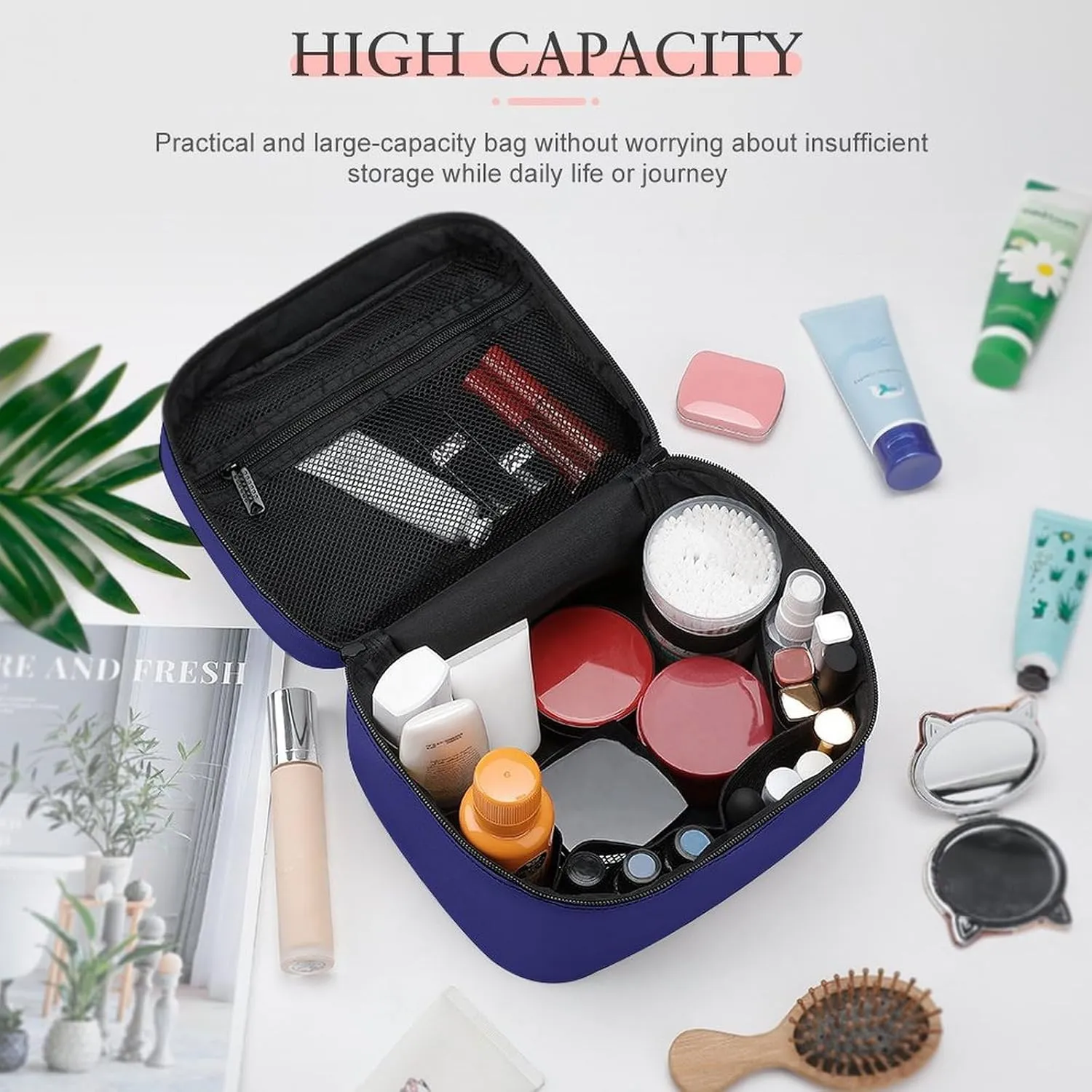 Travel Makeup Bag, Dark Blue & Purple Cosmetic Bags for Women Large Capacity Waterproof Toiletry Bag Make up Organizer