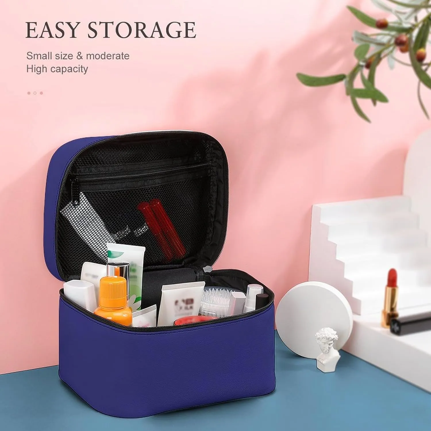 Travel Makeup Bag, Dark Blue & Purple Cosmetic Bags for Women Large Capacity Waterproof Toiletry Bag Make up Organizer