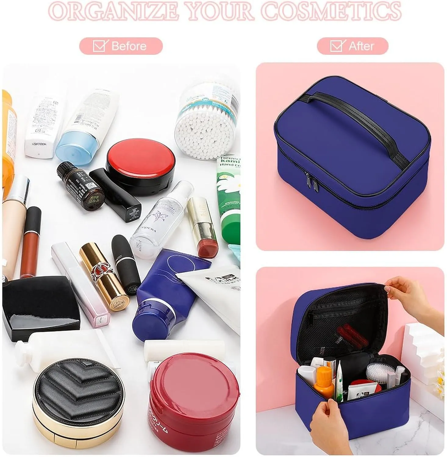 Travel Makeup Bag, Dark Blue & Purple Cosmetic Bags for Women Large Capacity Waterproof Toiletry Bag Make up Organizer
