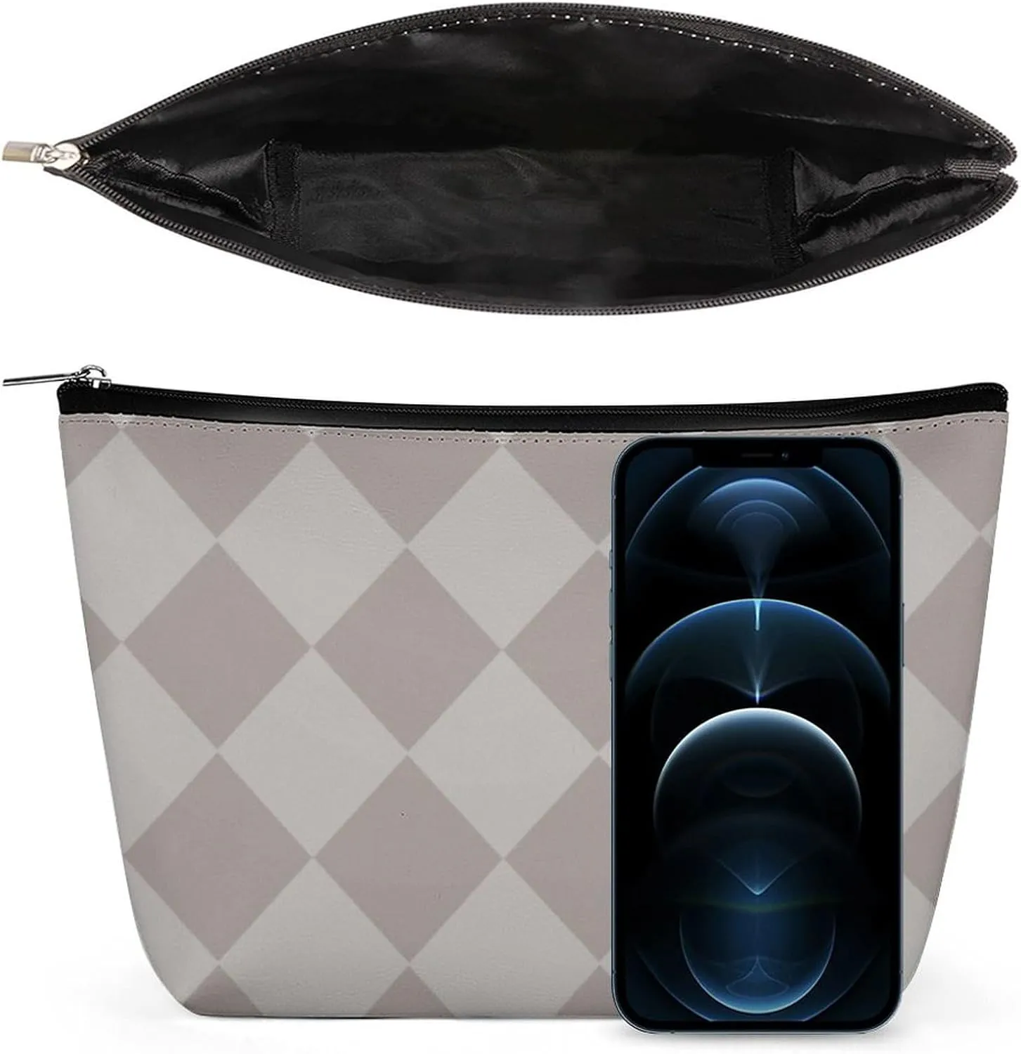 Travel Makeup Bag, Gray Diamond Cosmetic Bags for Women Large Capacity Waterproof Toiletry Pouch Make up Organizer