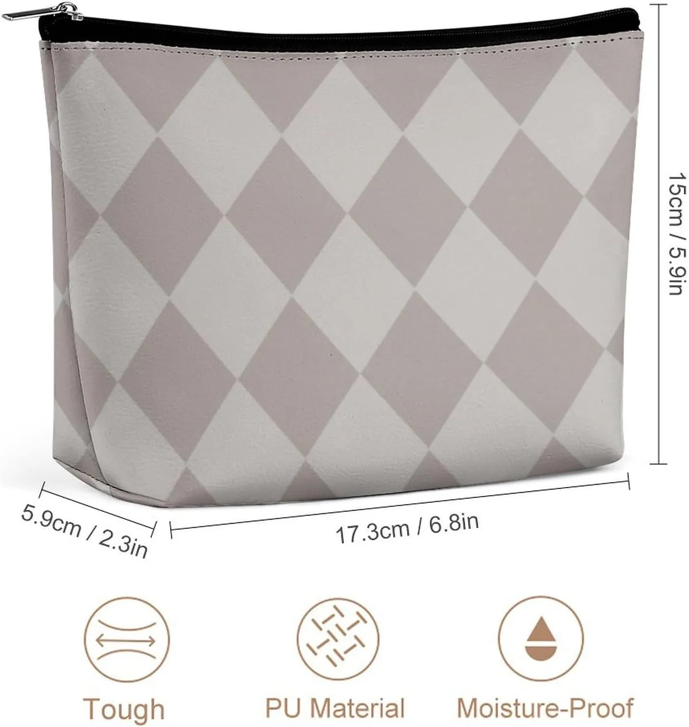 Travel Makeup Bag, Gray Diamond Cosmetic Bags for Women Large Capacity Waterproof Toiletry Pouch Make up Organizer
