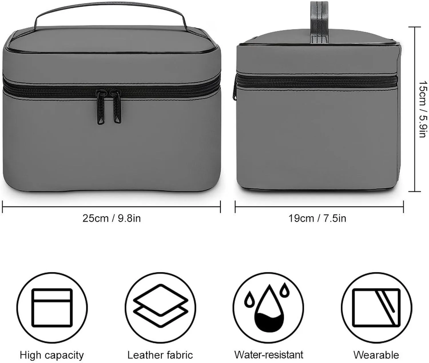 Travel Makeup Bag, Minimalist Grey Solid Plain Simple Cosmetic Bags for Women Large Capacity Waterproof Toiletry Bag Make up Organizer