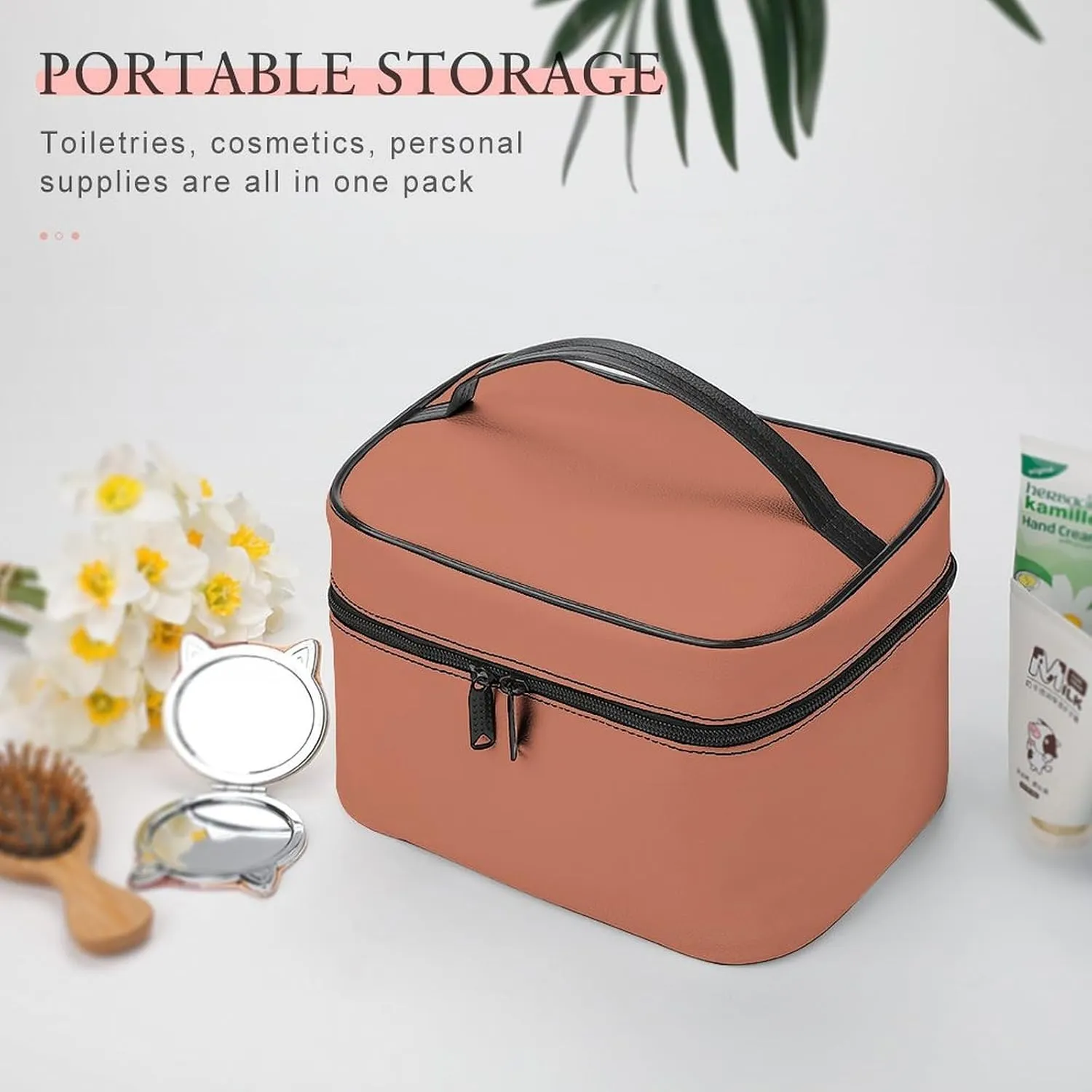 Travel Makeup Bag, Orange Rust Cosmetic Bags for Women Large Capacity Waterproof Toiletry Bag Make up Organizer