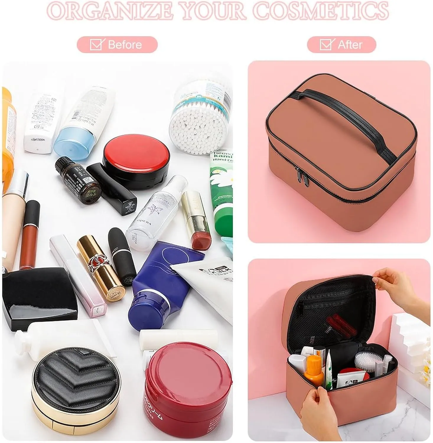 Travel Makeup Bag, Orange Rust Cosmetic Bags for Women Large Capacity Waterproof Toiletry Bag Make up Organizer