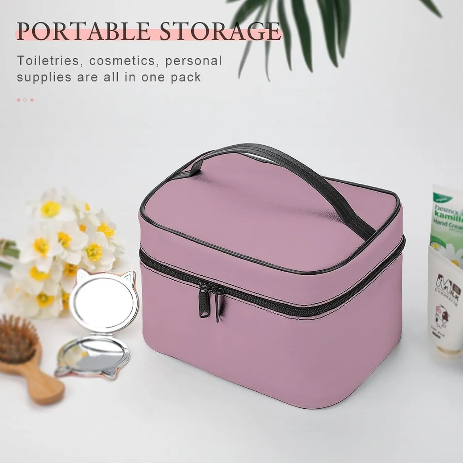 Travel Makeup Bag, Simple Pink Cosmetic Bags for Women Large Capacity Waterproof Toiletry Bag Make up Organizer