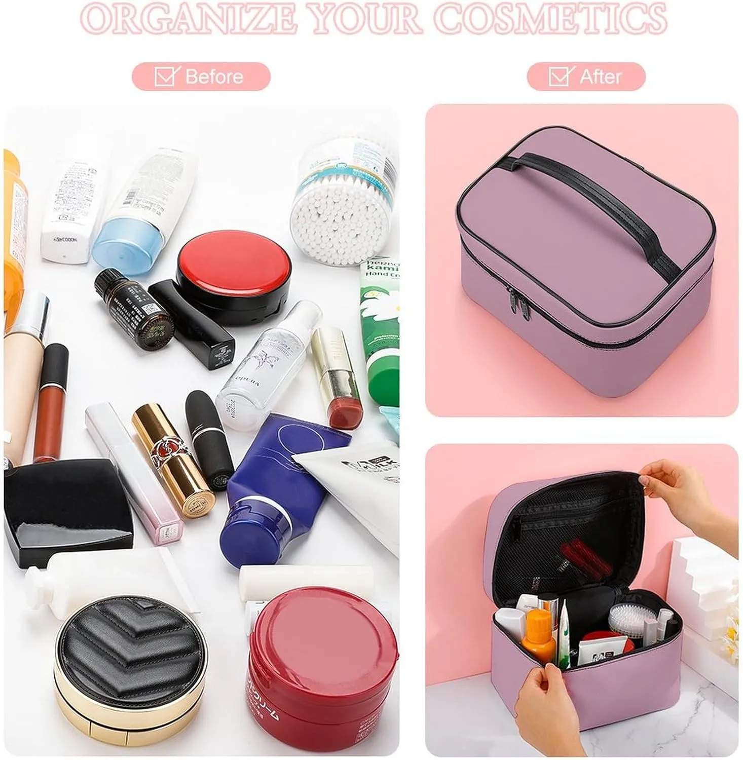 Travel Makeup Bag, Simple Pink Cosmetic Bags for Women Large Capacity Waterproof Toiletry Bag Make up Organizer