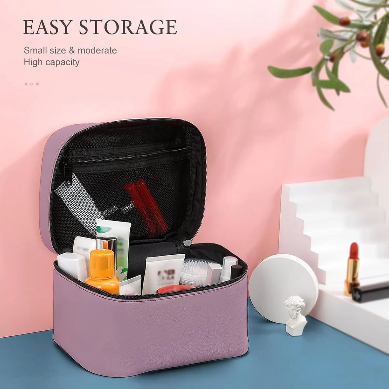 Travel Makeup Bag, Simple Pink Cosmetic Bags for Women Large Capacity Waterproof Toiletry Bag Make up Organizer