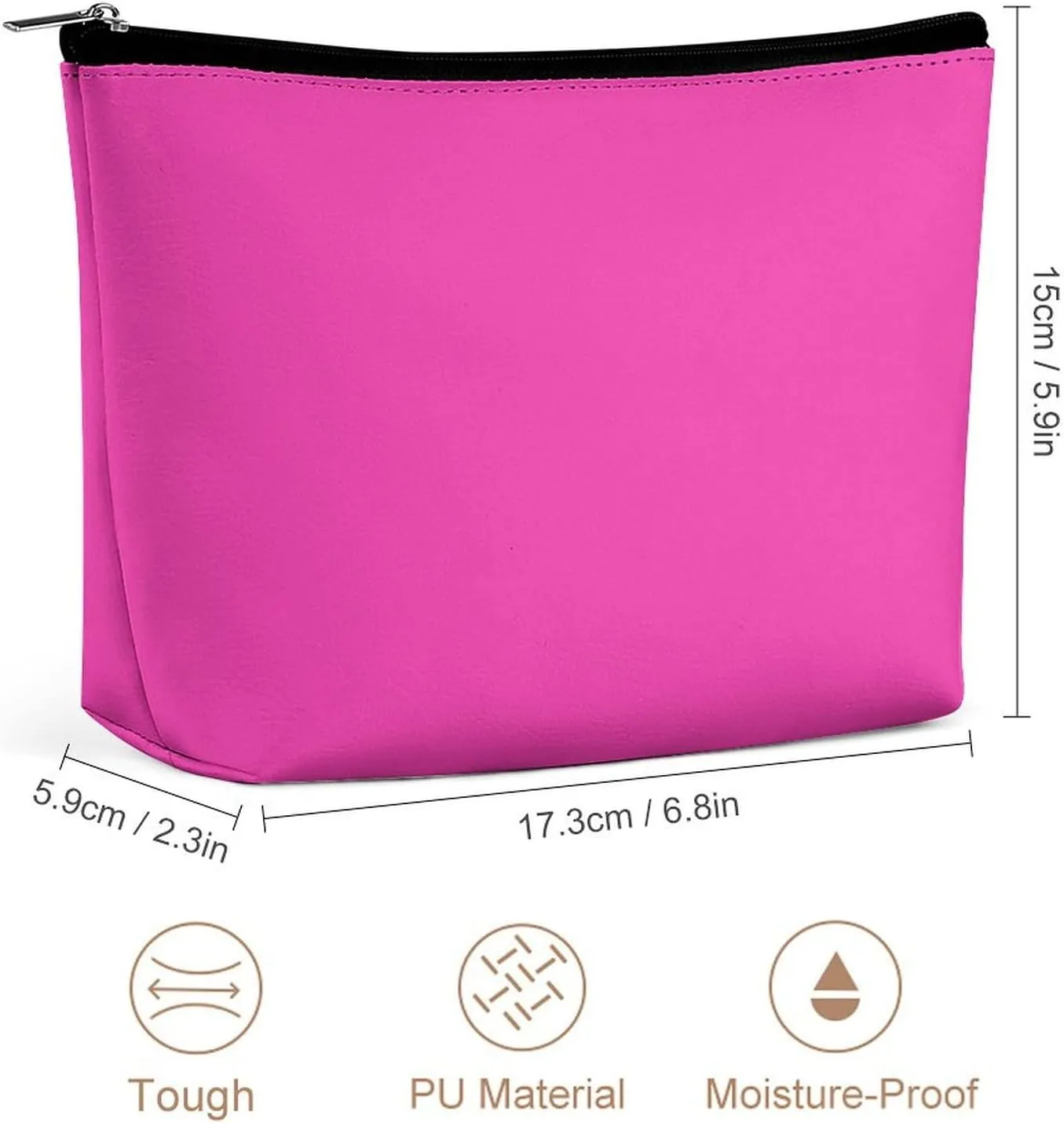 Travel Makeup Bag, Solid Plain Bright Pink Cosmetic Bags for Women Large Capacity Waterproof Toiletry Pouch Make up Organizer