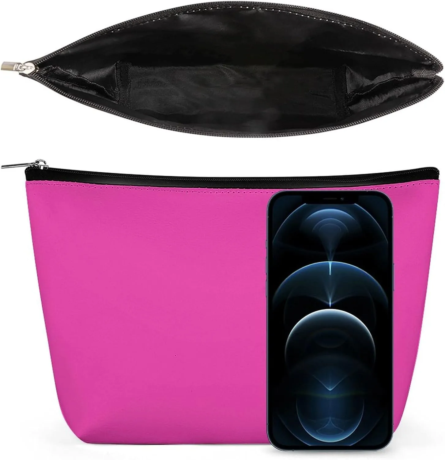 Travel Makeup Bag, Solid Plain Bright Pink Cosmetic Bags for Women Large Capacity Waterproof Toiletry Pouch Make up Organizer