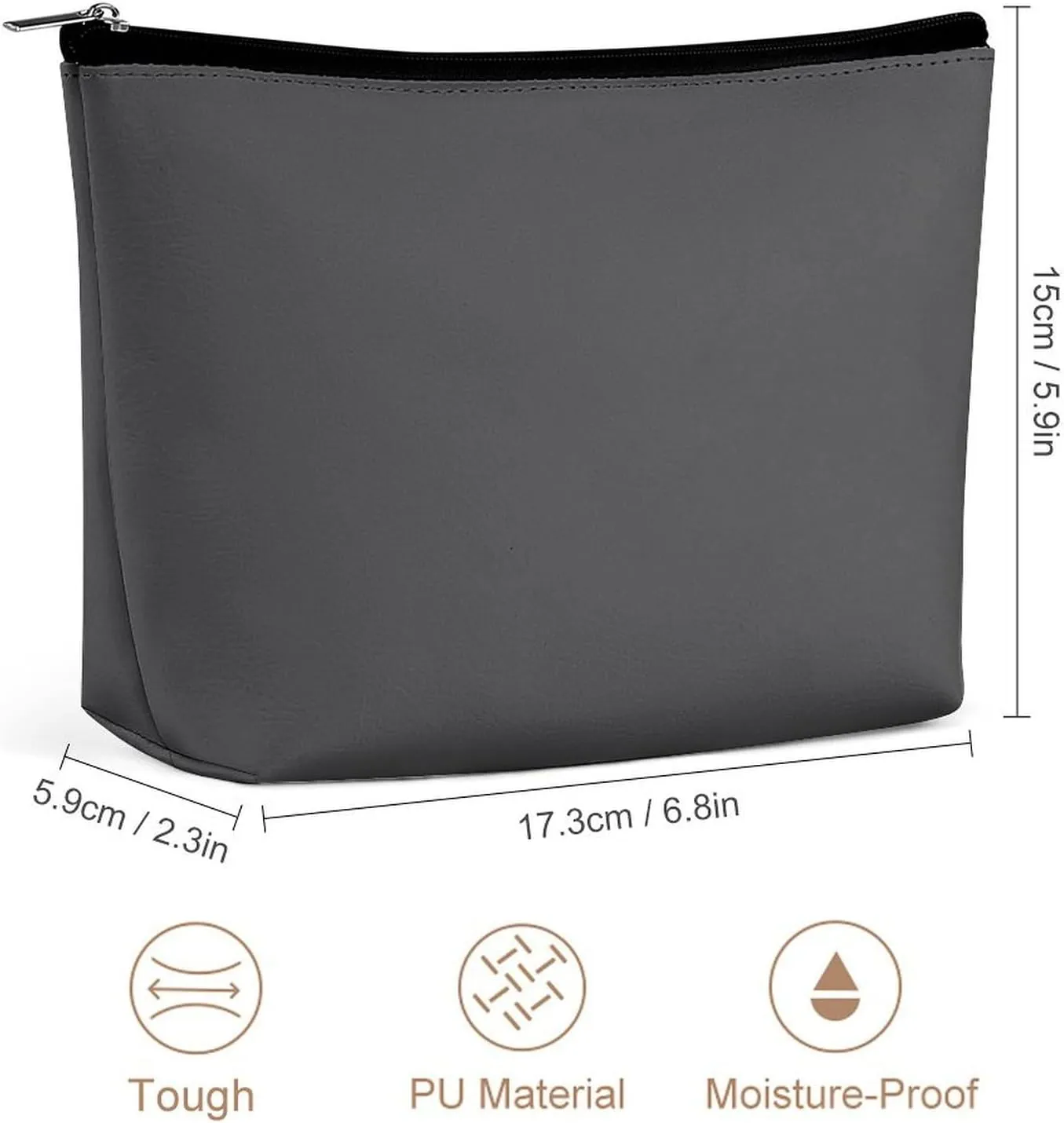 Travel Makeup Bag, Solid Plain Dark Gray Elegant Modern Cosmetic Bags for Women Large Capacity Waterproof Toiletry Pouch Make up Organizer