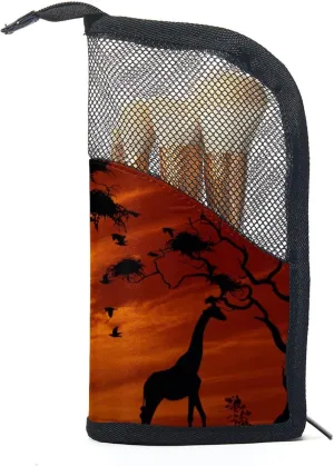 Travel Makeup Brush Holder, Large Stand-Up Makeup Brush Case, Professional Brush Organizer Foldable Makeup Artist Brush Storage Bag - Sunset Giraffes with Trees