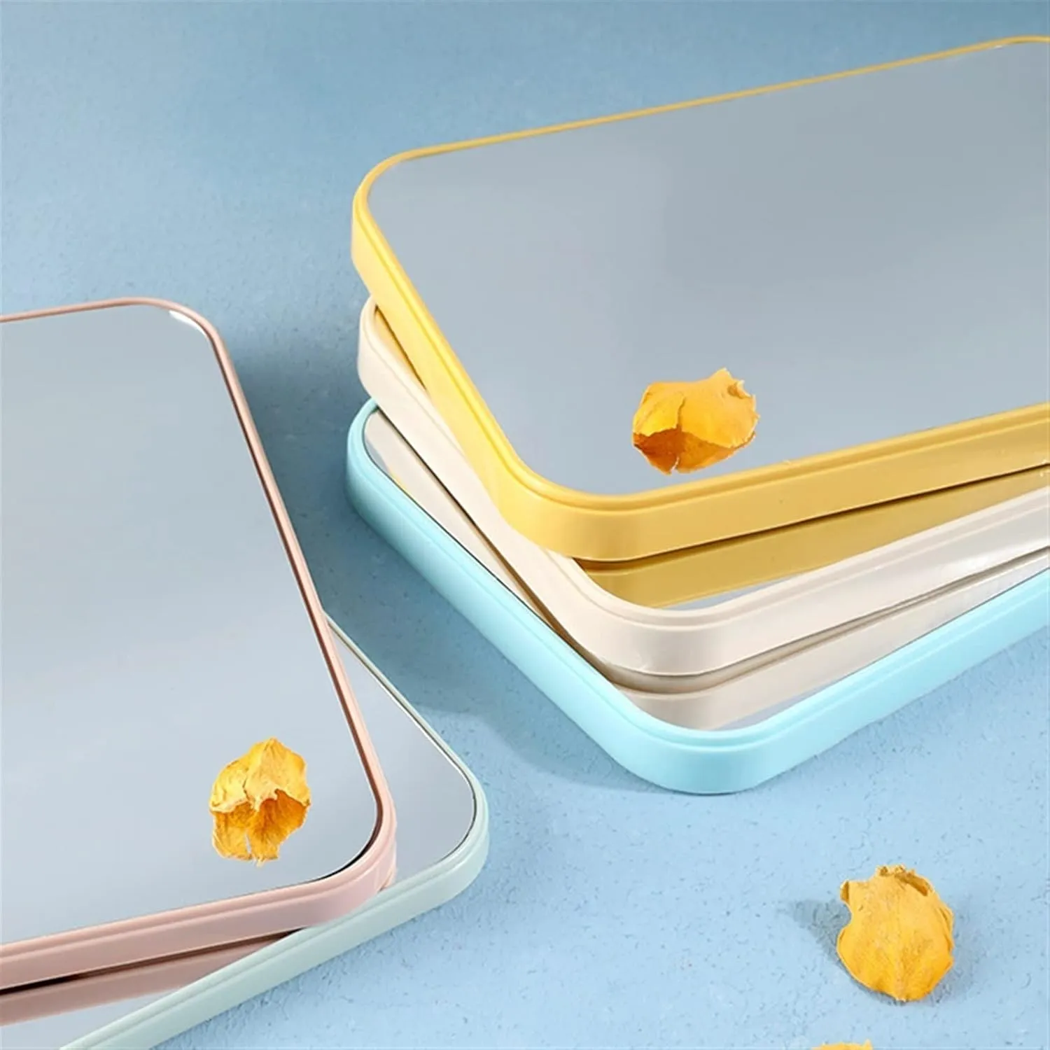 Travel Makeup Mirror Household Makeup Mirror Desktop Foldable Standing High-Definition Makeup Mirror Portable Square Makeup Mirror Desktop Vanity Mirror(Pink)