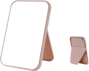 Travel Makeup Mirror Household Makeup Mirror Desktop Foldable Standing High-Definition Makeup Mirror Portable Square Makeup Mirror Desktop Vanity Mirror(Pink)