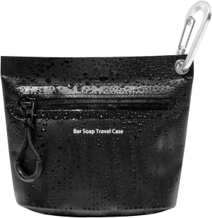Travel Soap Container Bag with Waterproof Zipper and Carabiner Clip Waterproof and Leak Proof Soap Travel Case Travel Accessories (Black)