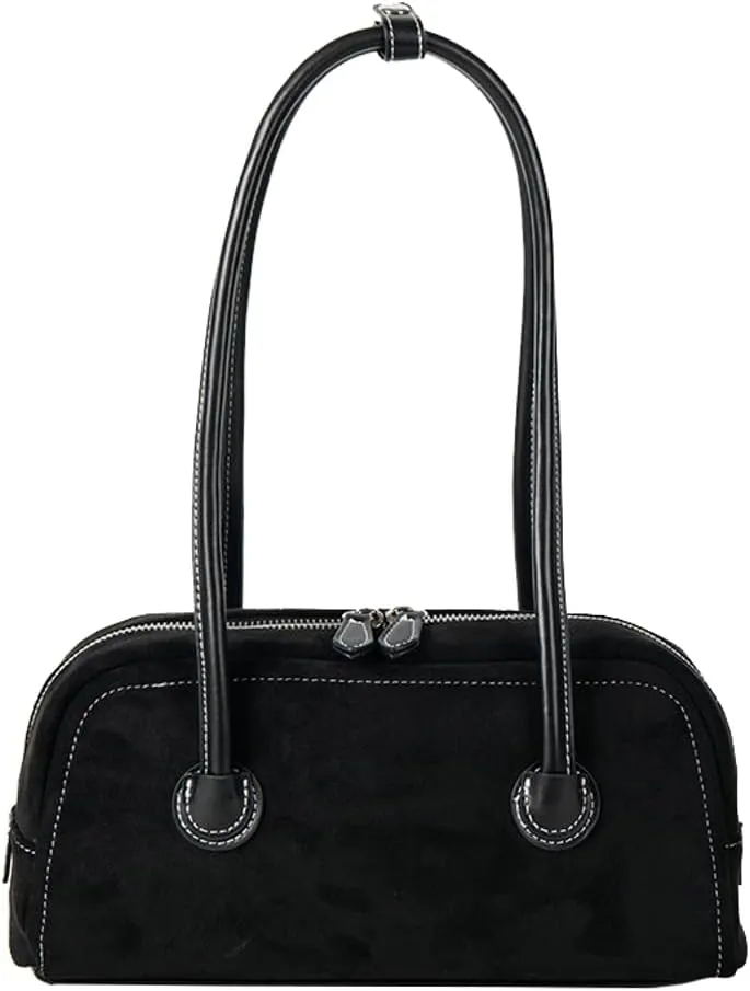 Trendy Handbags for Women Classic Suede Bowling Bag for Women Chic Hobo Purse Boston Bag Messenger Bag Korean Purse
