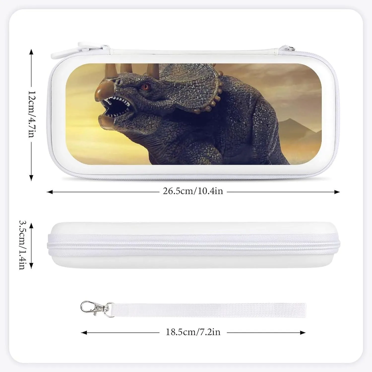 Triceratops Dinosaur Hard Shell Travel Case with Rope 15 Game Card Pockets Compatible with Switch Protective