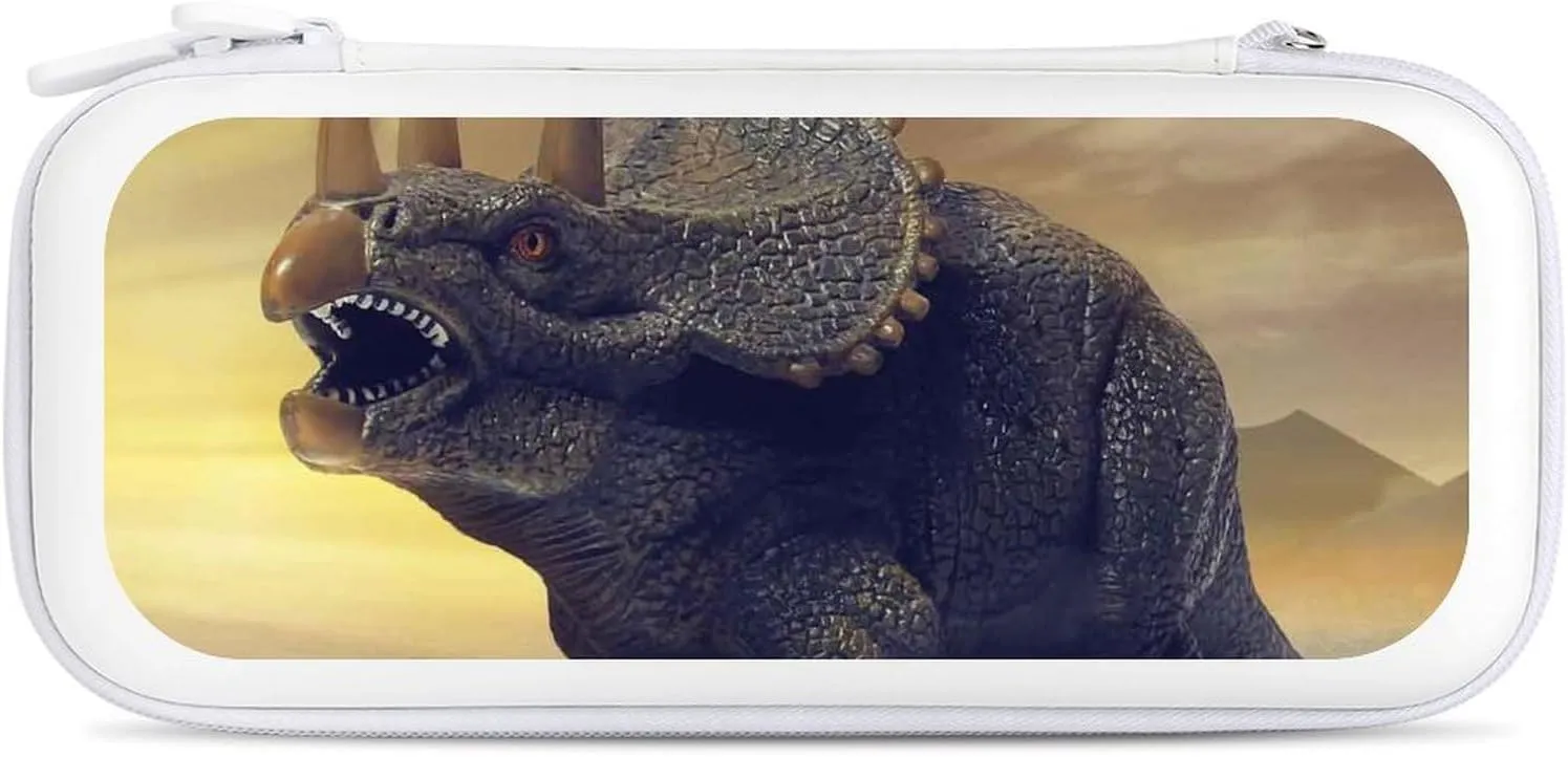 Triceratops Dinosaur Hard Shell Travel Case with Rope 15 Game Card Pockets Compatible with Switch Protective