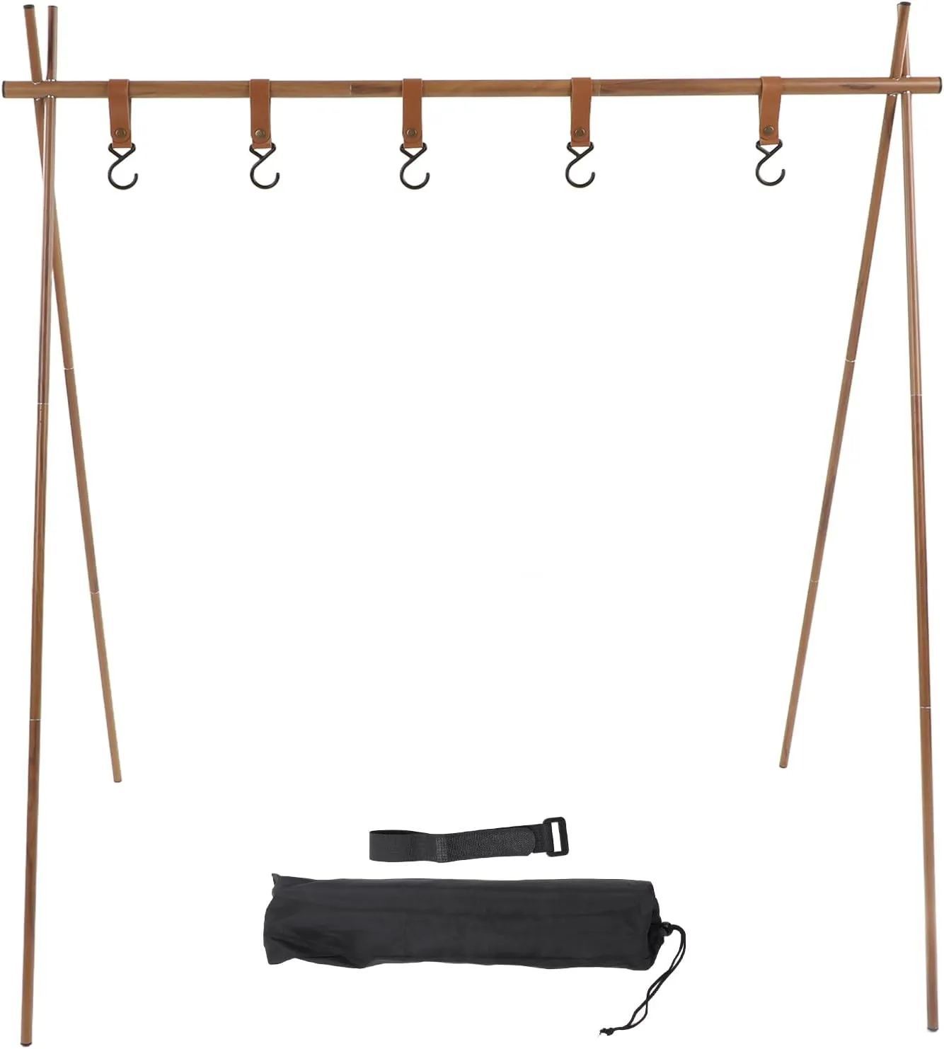 Tripod Camping Hanging Rack,Outdoor Camping Folding Rack with 5 Hooks,Multifunction Stand Hanging Organizer Comes with Convenient Storage Bag