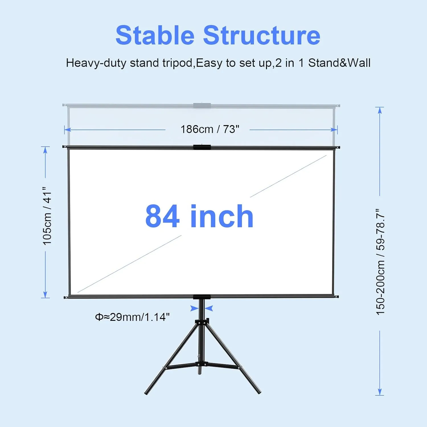 Tripod-Projector-Screen Stand,Indoor Outdoor Projection Screen with Black-Backing,16:9 HD Premium Wrinkle-Free Adjustable Tripod Screen for Projector with Storage Bag