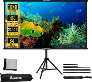 Tripod-Projector-Screen Stand,Indoor Outdoor Projection Screen with Black-Backing,16:9 HD Premium Wrinkle-Free Adjustable Tripod Screen for Projector with Storage Bag