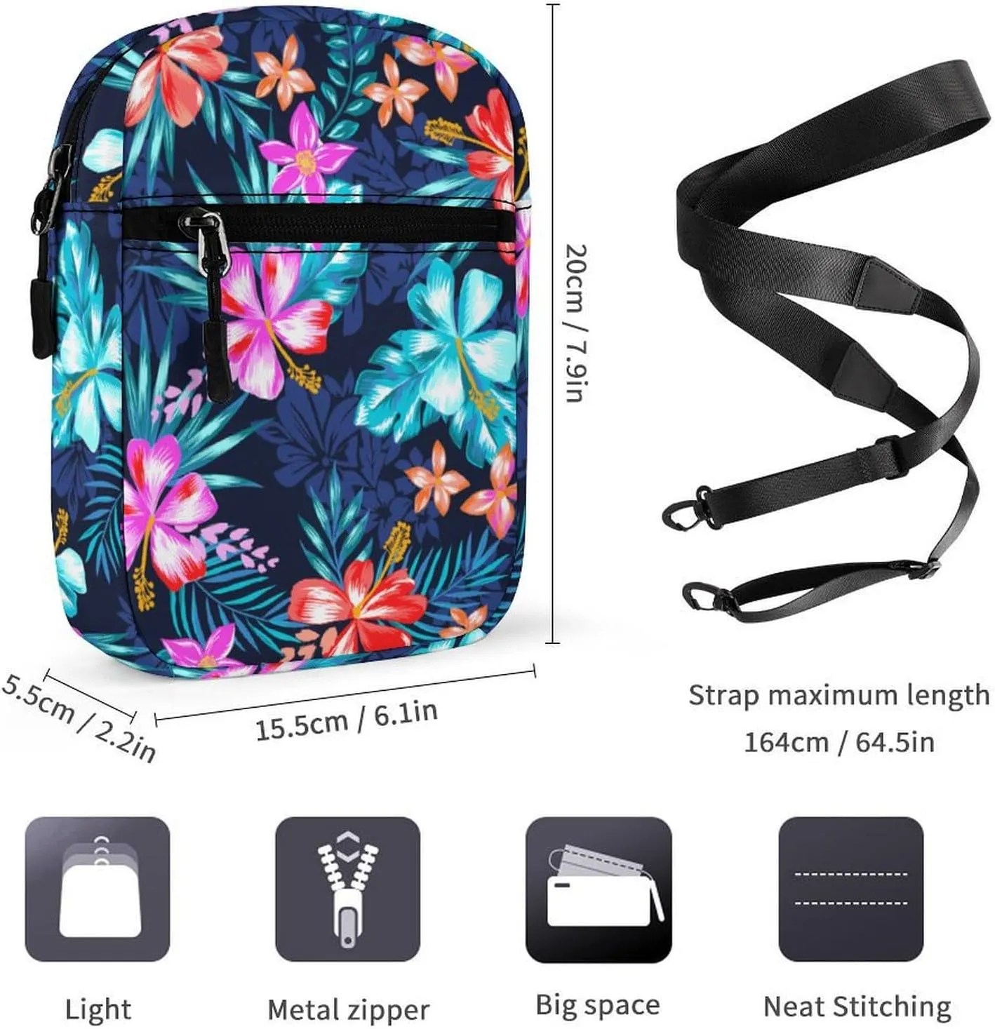 Tropical Hawaiian Hibiscus Flower Crossbody Bag Small Shoulder Bag Waterproof, Lightweight And Convenient