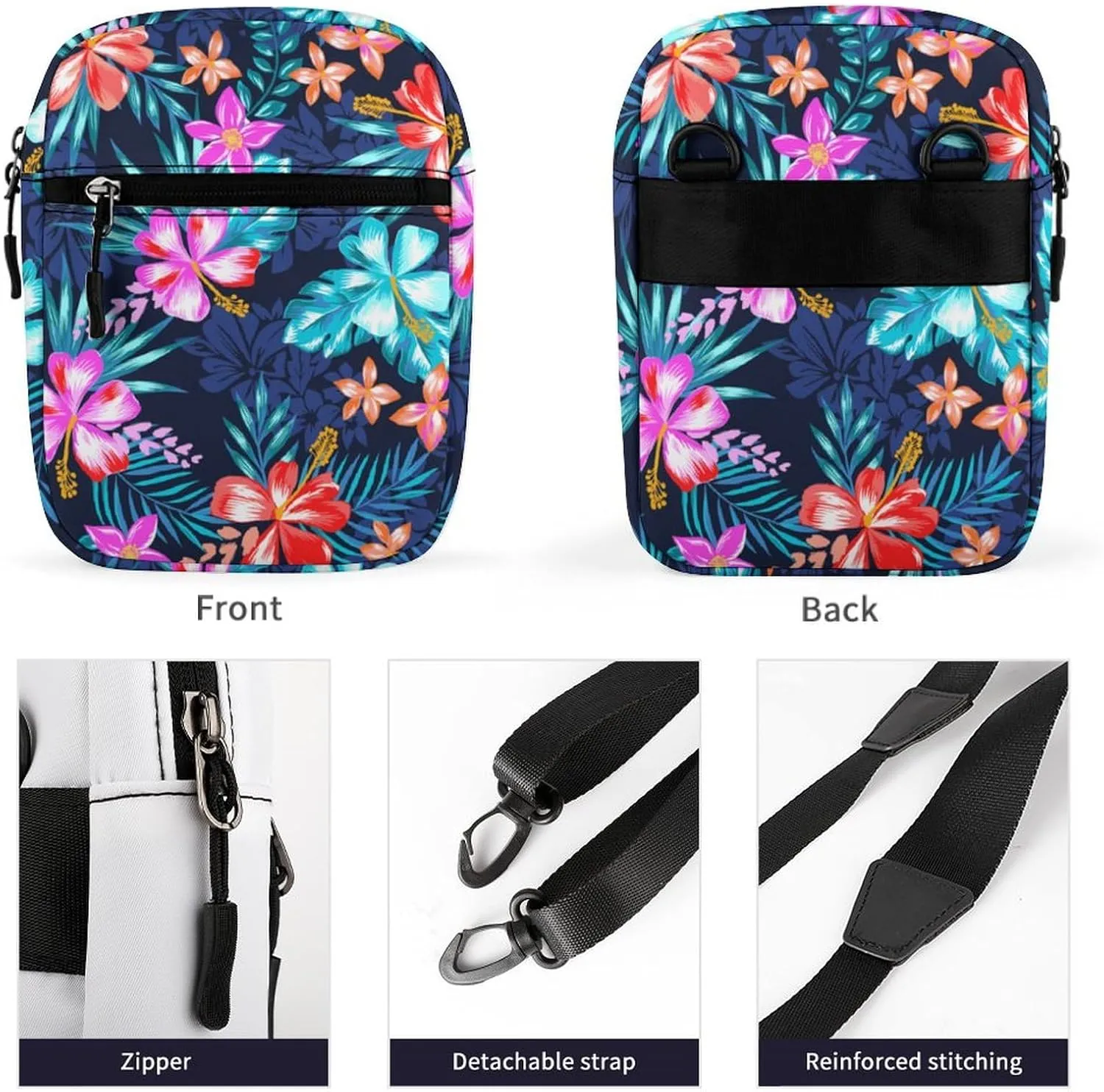 Tropical Hawaiian Hibiscus Flower Crossbody Bag Small Shoulder Bag Waterproof, Lightweight And Convenient
