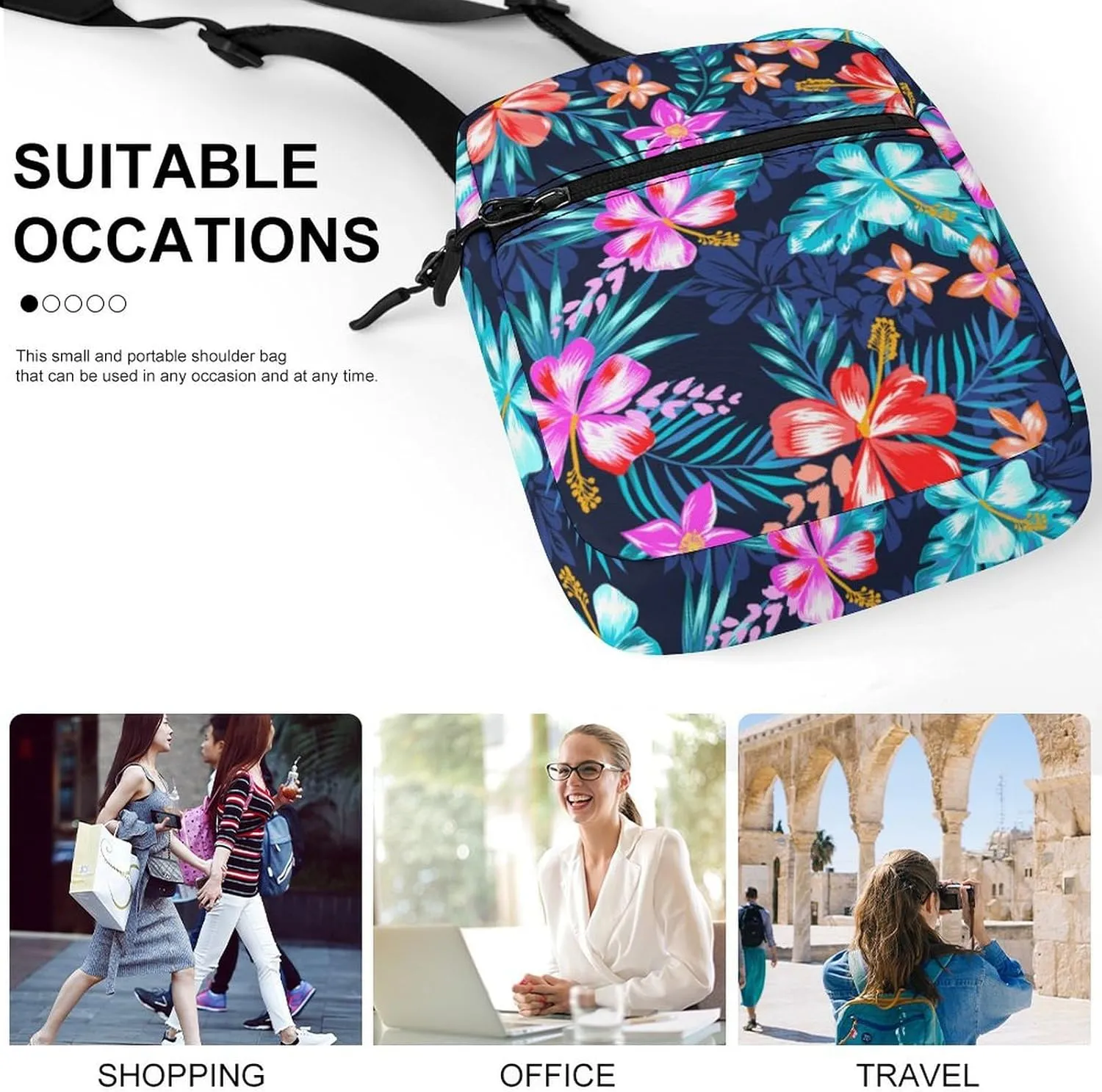 Tropical Hawaiian Hibiscus Flower Crossbody Bag Small Shoulder Bag Waterproof, Lightweight And Convenient