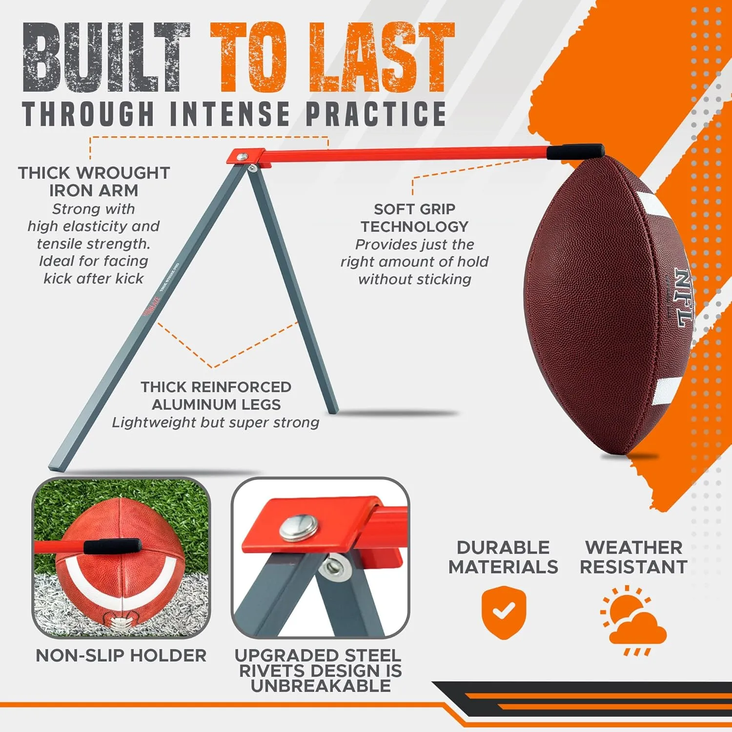True Strike Pro Football Kicking Tee - Ultimate Football Tee Compatible with All Ball Sizes, Bonus Goal Kicking Tracker, Field Goal Football Holder