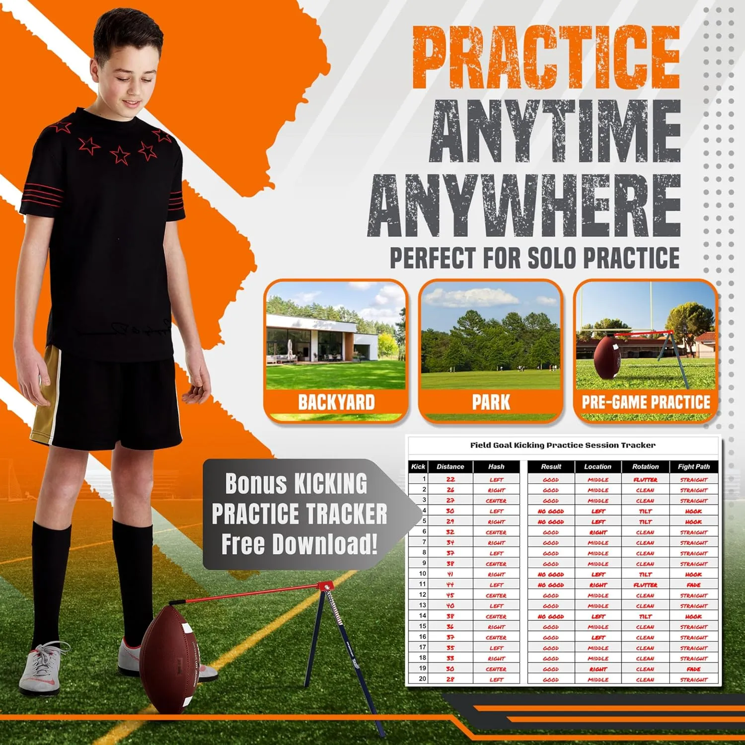 True Strike Pro Football Kicking Tee - Ultimate Football Tee Compatible with All Ball Sizes, Bonus Goal Kicking Tracker, Field Goal Football Holder
