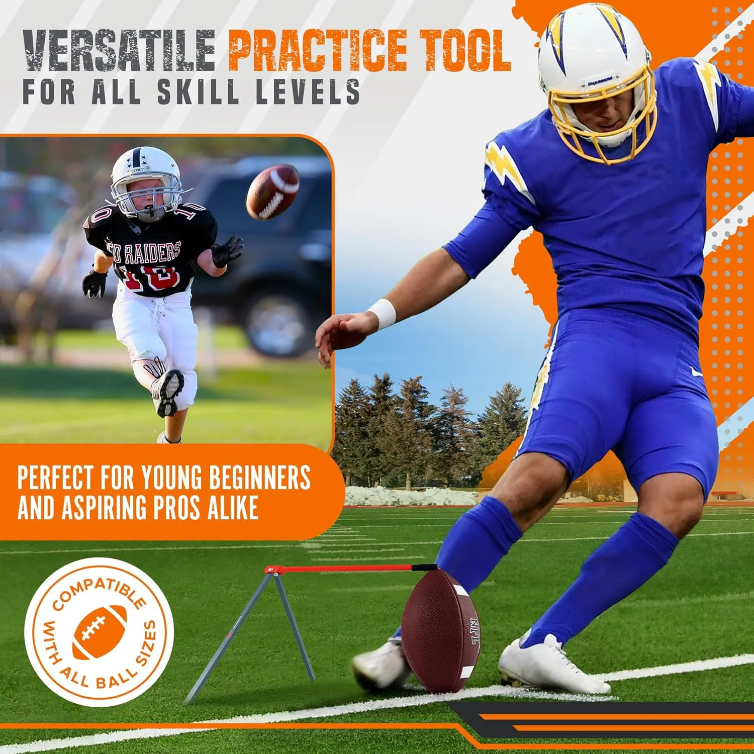 True Strike Pro Football Kicking Tee - Ultimate Football Tee Compatible with All Ball Sizes, Bonus Goal Kicking Tracker, Field Goal Football Holder