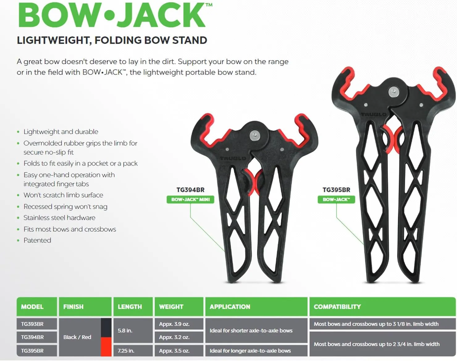 TRUGLO Bow Jack Lightweight Durable Portable Folding Bow Stand for Bowhunting w/Integrated Finger Tabs & Overmolded Rubber Grips