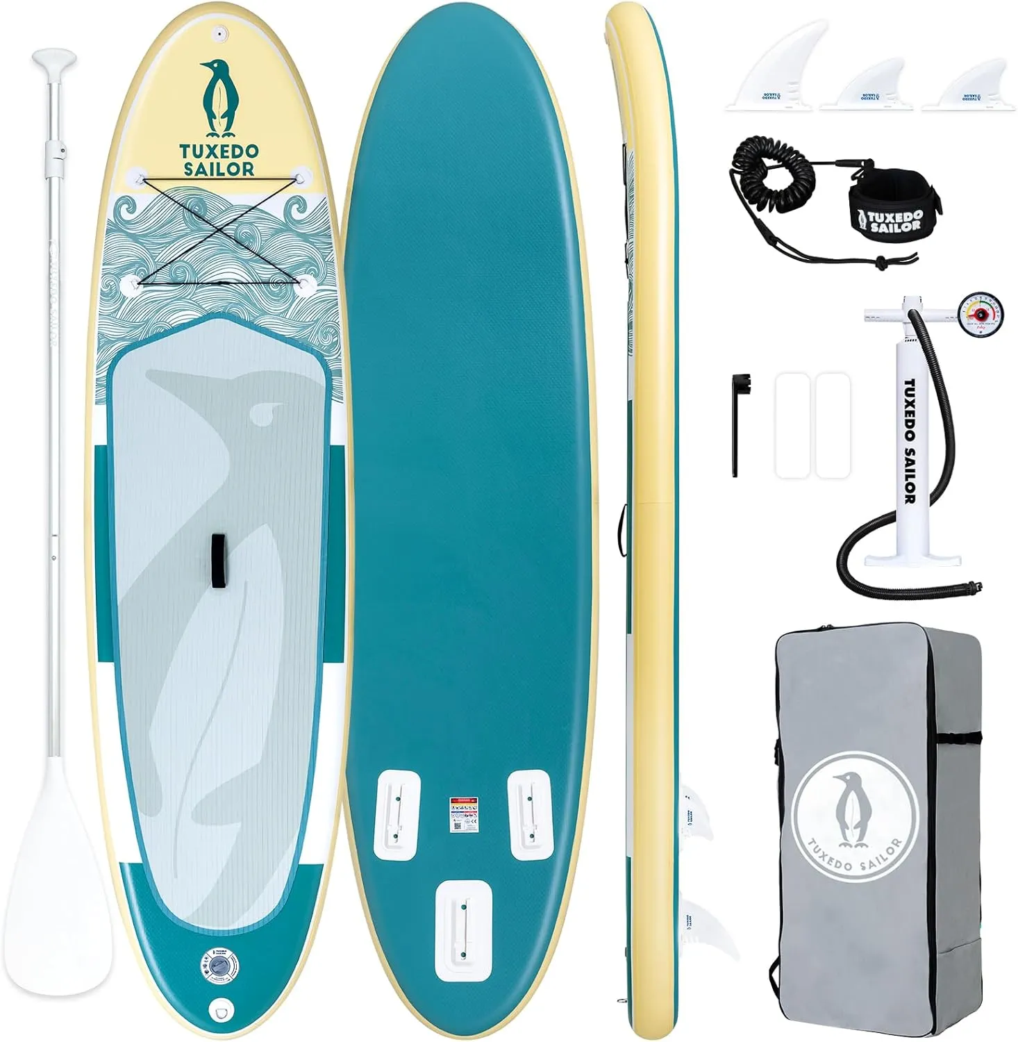 Tuxedo Sailor 10'6"×33"×6" Inflatable Stand Up Paddle Board with Premium SUP Accessories,Adults & Youth for All Skill Levels, Included with Board, Paddle, Pump, Fins, Backpack