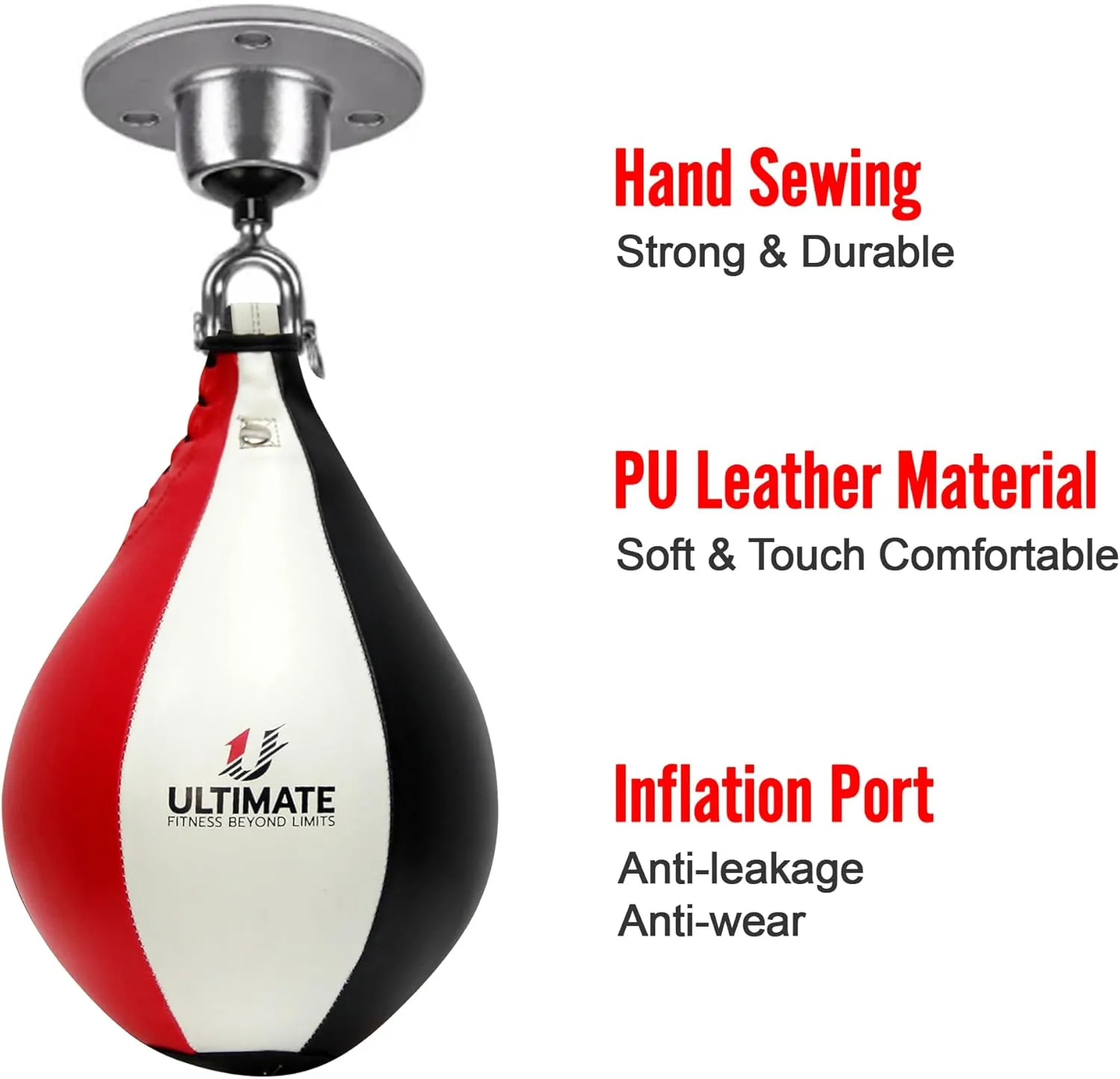Ultimate Fitness Speed Bag - Boxing Leather MMA Muay Thai Training Punching Dodge Workout Speedball Kicking Striking Ball Kit with Hanging Swivel, Neddle, Screw Set