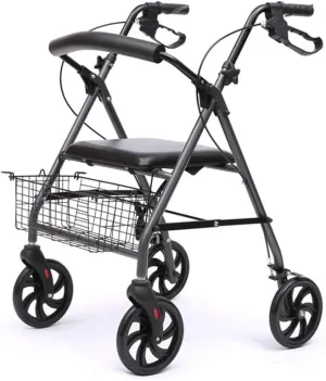 Ultra Lightweight Folding Rollator Wheeled Walker Walking Frame with Brakes, Seat and Bag