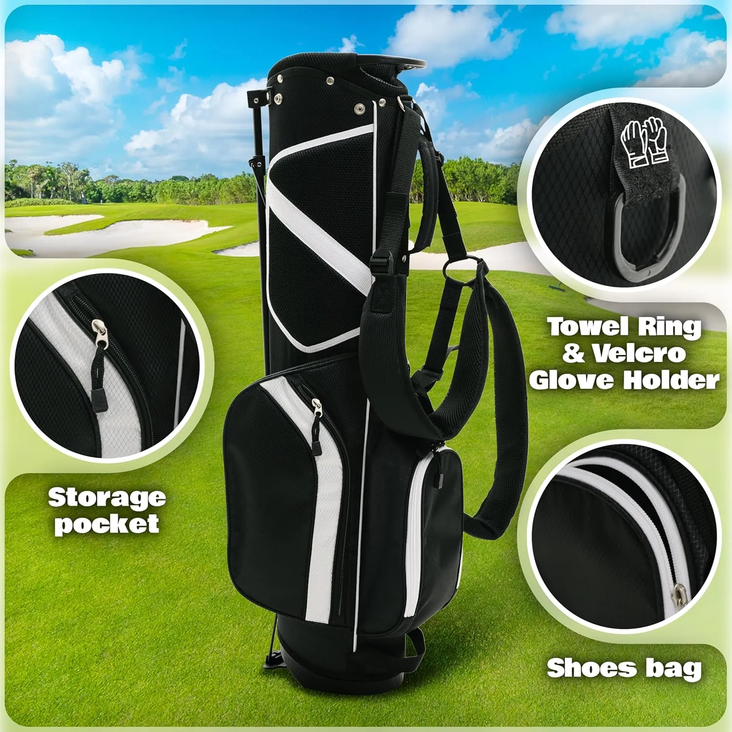 Ultra-Lite Golf Stand Bag - 3 Lbs, 4 Way Divider Portable Golf Carry Bag, Golf Club Bag with Rain Hood, Water-Repellent Golf Travel Case - Golf Gifts for Men and Women