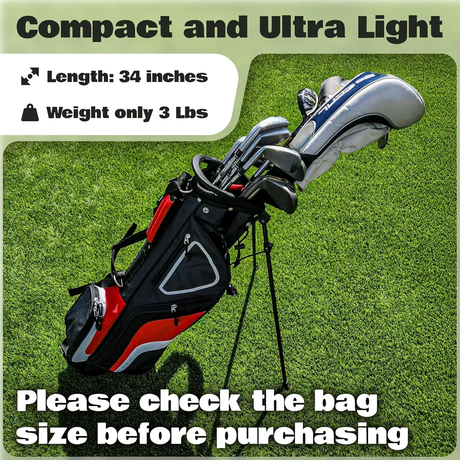 Ultra-Lite Golf Stand Bag - 3 Lbs, 4 Way Divider Portable Golf Carry Bag, Golf Club Bag with Rain Hood, Water-Repellent Golf Travel Case - Golf Gifts for Men and Women