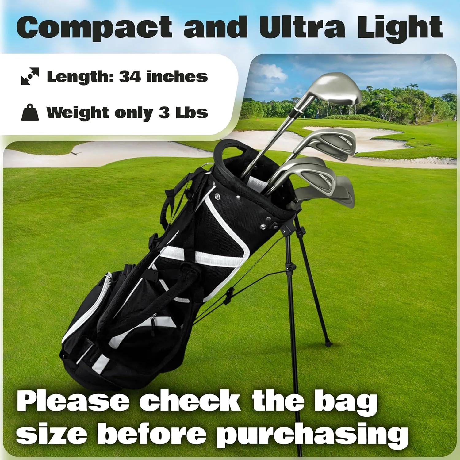 Ultra-Lite Golf Stand Bag - 3 Lbs, 4 Way Divider Portable Golf Carry Bag, Golf Club Bag with Rain Hood, Water-Repellent Golf Travel Case - Golf Gifts for Men and Women