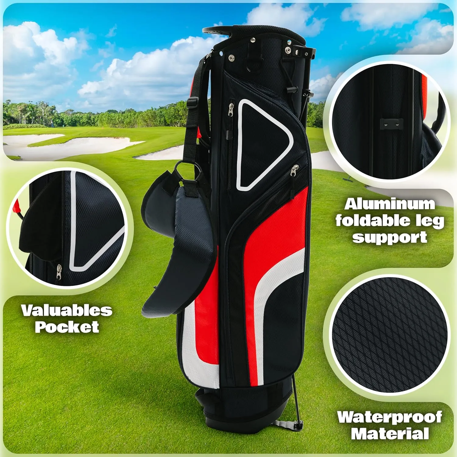 Ultra-Lite Golf Stand Bag - 3 Lbs, 4 Way Divider Portable Golf Carry Bag, Golf Club Bag with Rain Hood, Water-Repellent Golf Travel Case - Golf Gifts for Men and Women