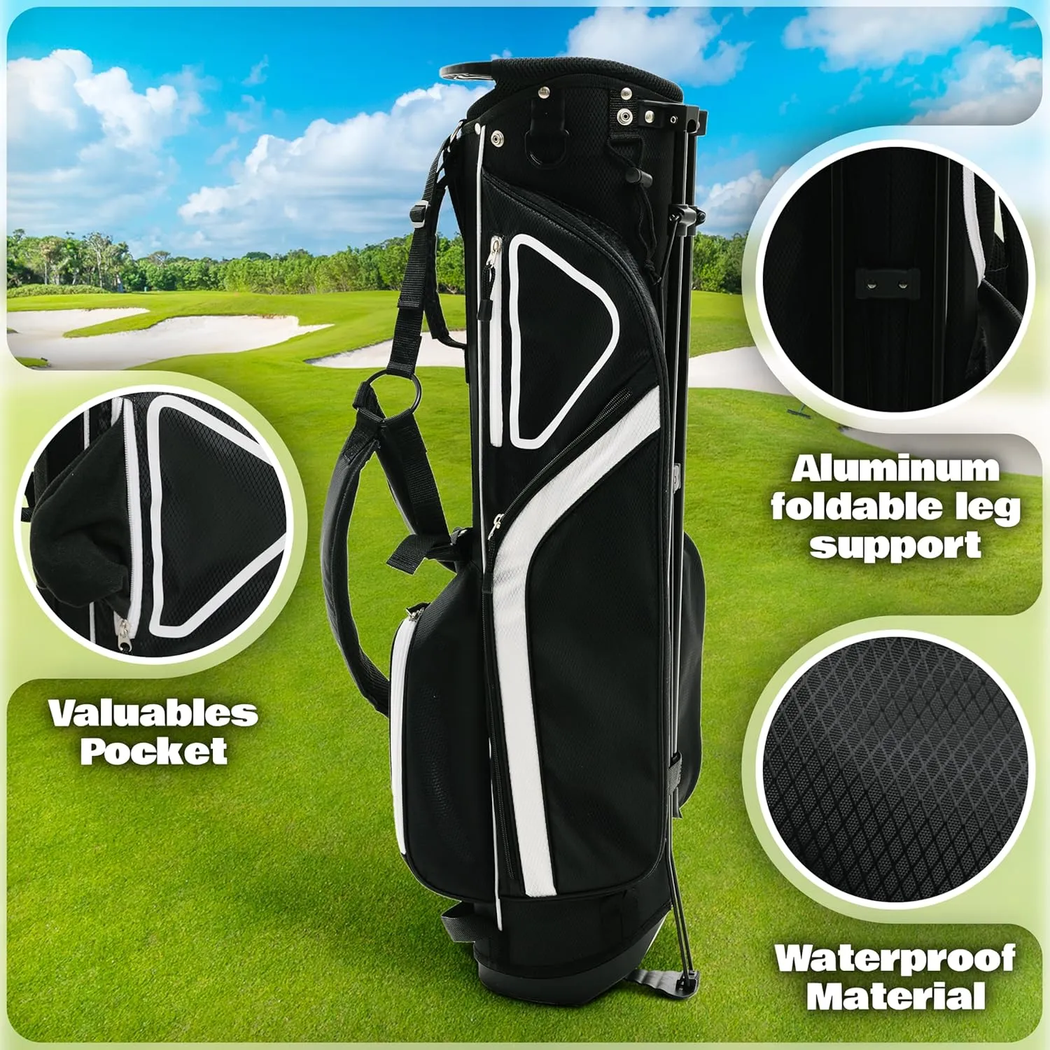 Ultra-Lite Golf Stand Bag - 3 Lbs, 4 Way Divider Portable Golf Carry Bag, Golf Club Bag with Rain Hood, Water-Repellent Golf Travel Case - Golf Gifts for Men and Women