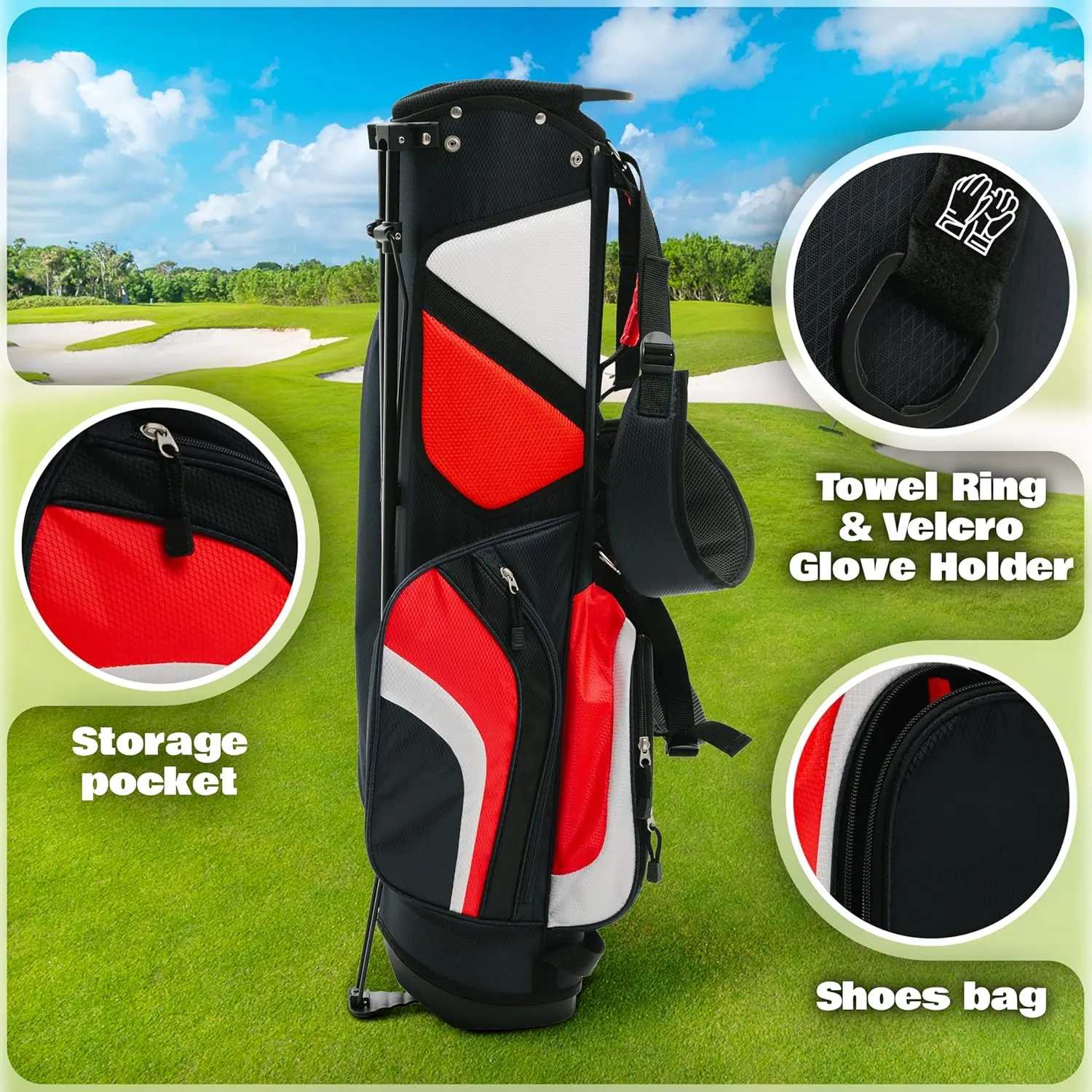 Ultra-Lite Golf Stand Bag - 3 Lbs, 4 Way Divider Portable Golf Carry Bag, Golf Club Bag with Rain Hood, Water-Repellent Golf Travel Case - Golf Gifts for Men and Women