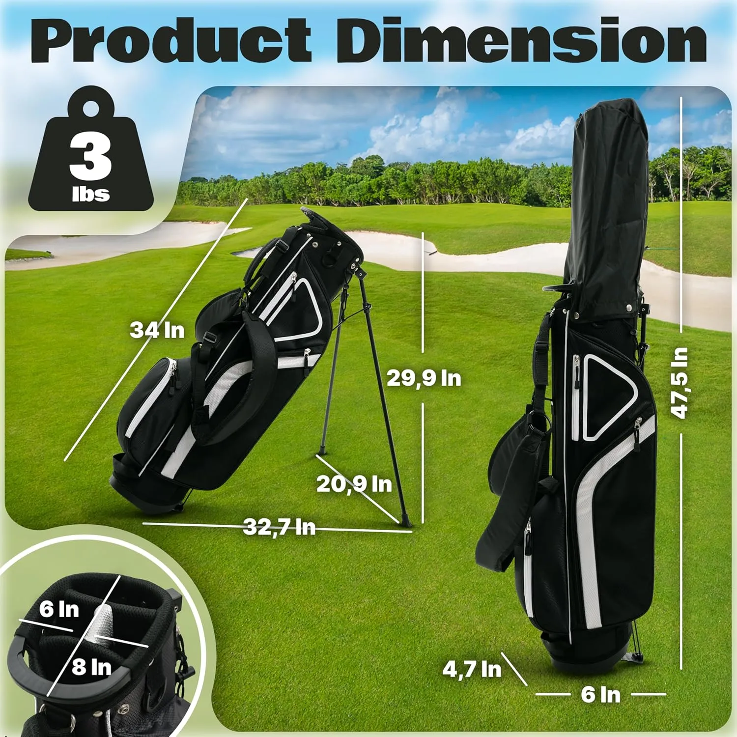 Ultra-Lite Golf Stand Bag - 3 Lbs, 4 Way Divider Portable Golf Carry Bag, Golf Club Bag with Rain Hood, Water-Repellent Golf Travel Case - Golf Gifts for Men and Women