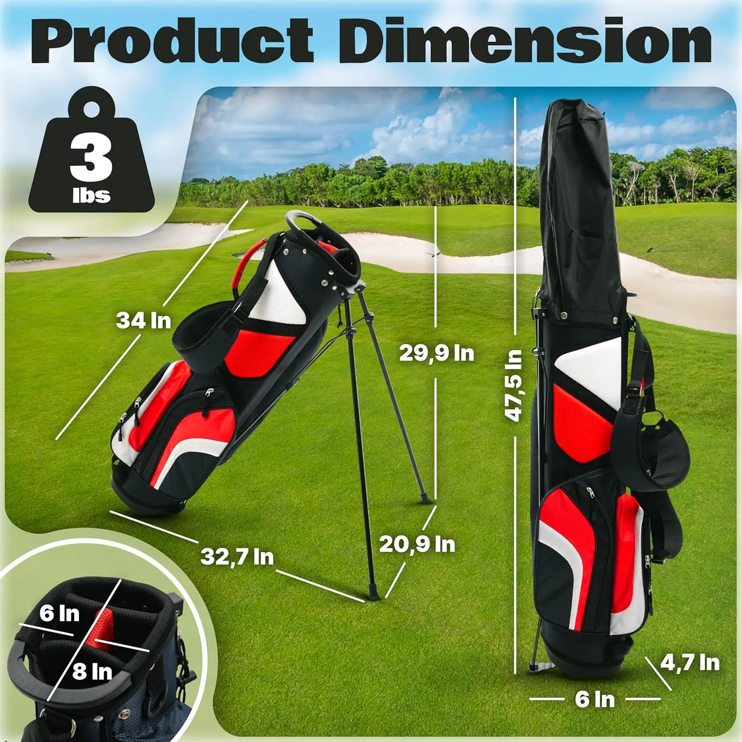 Ultra-Lite Golf Stand Bag - 3 Lbs, 4 Way Divider Portable Golf Carry Bag, Golf Club Bag with Rain Hood, Water-Repellent Golf Travel Case - Golf Gifts for Men and Women