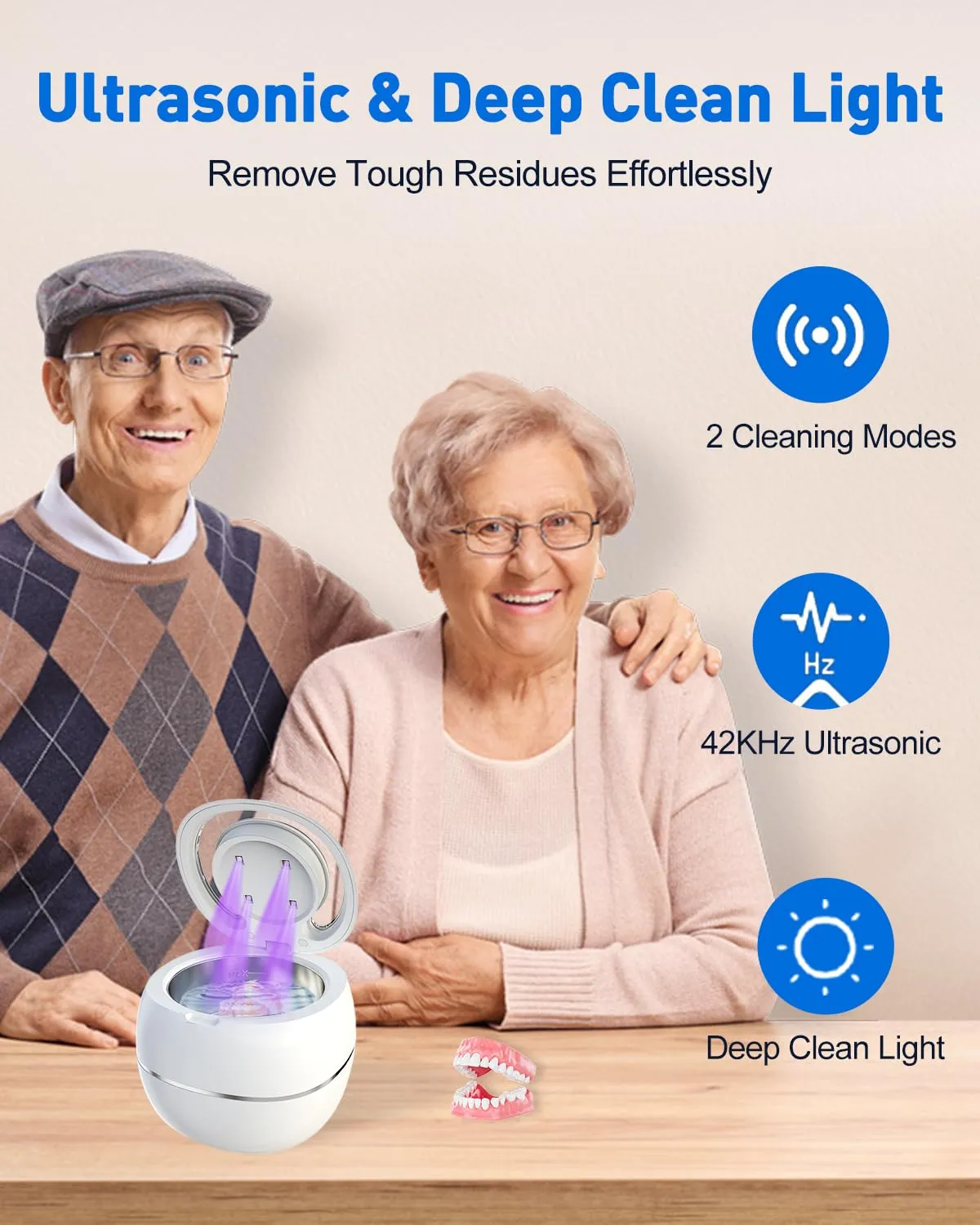 Ultrasonic Denture Cleaner, Ultra Sonic Retainer Cleaner Machine for Dentures, Mouth Guards, Braces, Toothbrush, Electronic Rapid Retainer Nightguards Denture Bath Pod with Digital Timer (White)