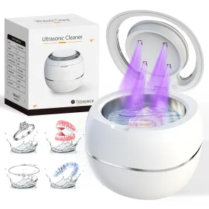 Ultrasonic Denture Cleaner, Ultra Sonic Retainer Cleaner Machine for Dentures, Mouth Guards, Braces, Toothbrush, Electronic Rapid Retainer Nightguards Denture Bath Pod with Digital Timer (White)