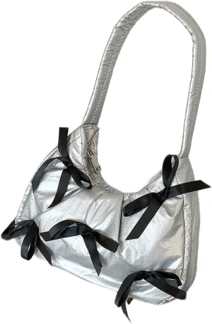 Underarm Bag with Cute Bow Detail Nylon Shoulder Bag Casual Armpit Purse Handbag Perfect for Everyday Use