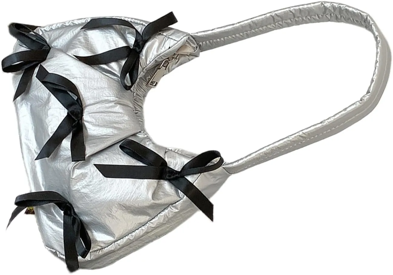 Underarm Bag with Cute Bow Detail Nylon Shoulder Bag Casual Armpit Purse Handbag Perfect for Everyday Use