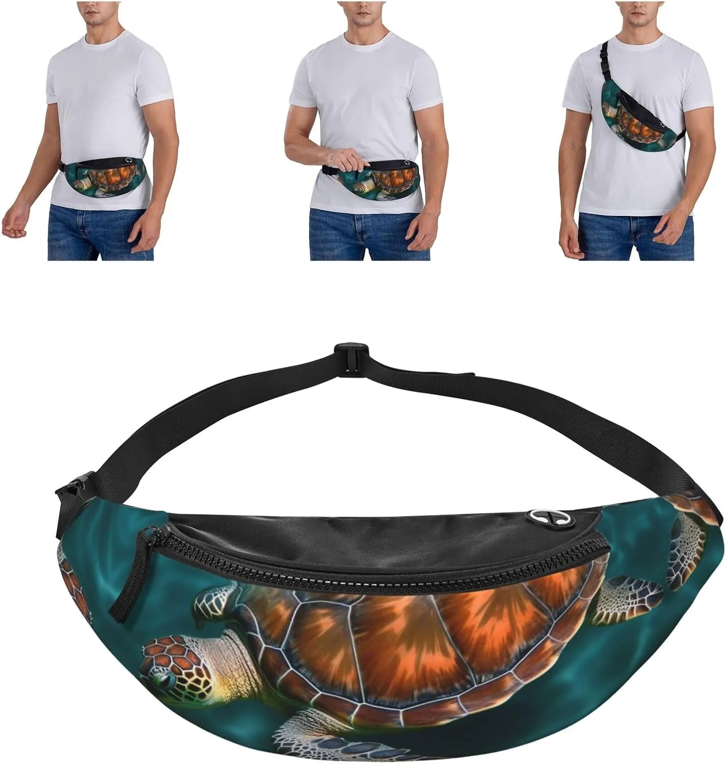 Underwater Turtle Fanny Pack for Man Women Waist Bag Adjustable Belt Casual Chest Bag Bum Bags for Travel Sports Running Hiking Waist Packs