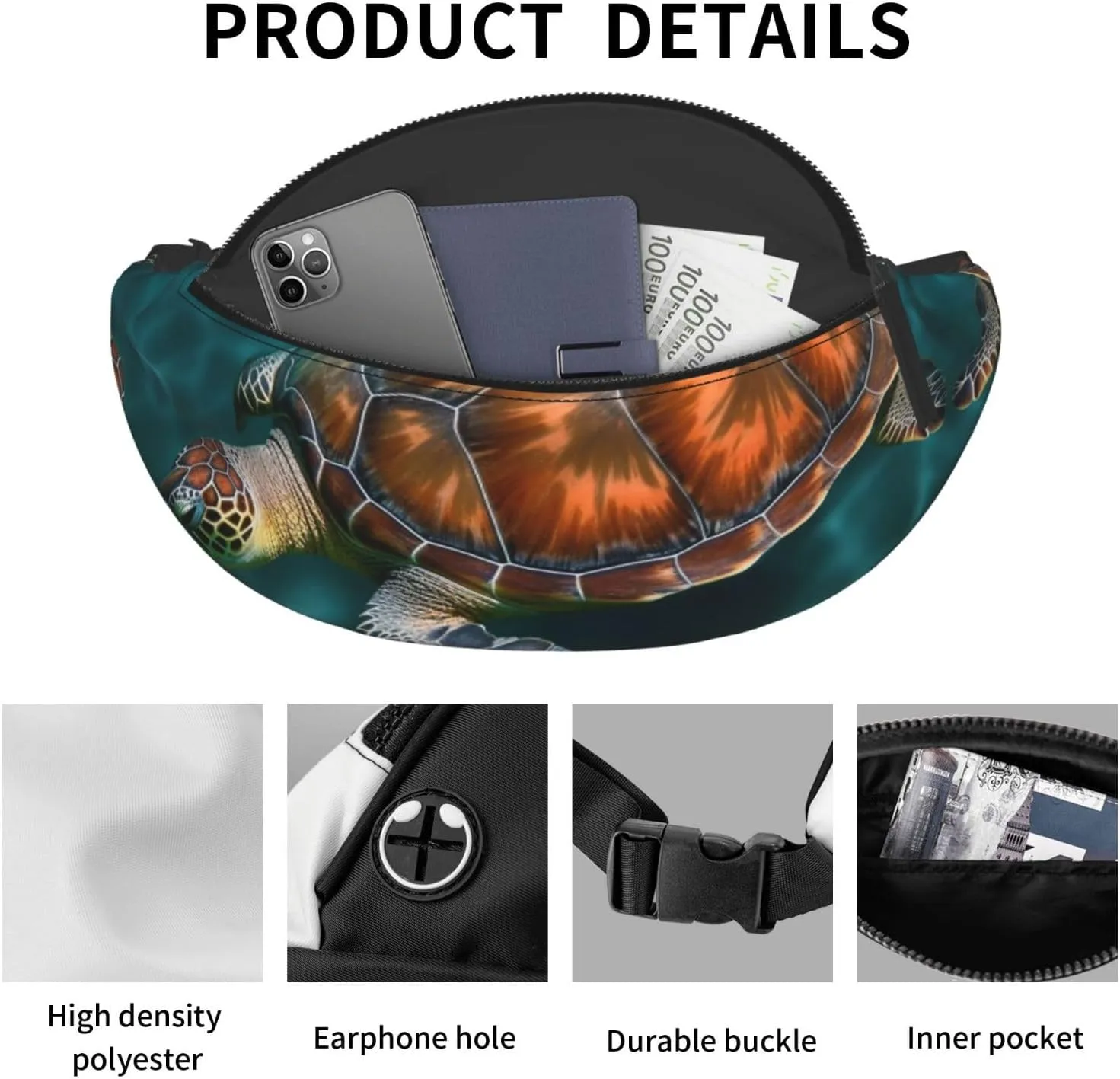 Underwater Turtle Fanny Pack for Man Women Waist Bag Adjustable Belt Casual Chest Bag Bum Bags for Travel Sports Running Hiking Waist Packs