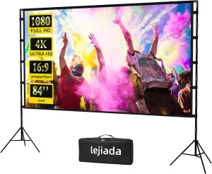 Upgraded 84 inch Projector Screen with Stand Portable Projection Screen lejiada 16:9 4K HD Projections Movies Screen with Carry Bag for Indoor Outdoor Home Theater Backyard Cinema Travel
