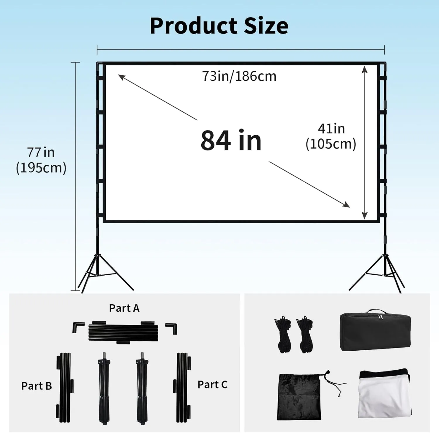 Upgraded 84 inch Projector Screen with Stand Portable Projection Screen lejiada 16:9 4K HD Projections Movies Screen with Carry Bag for Indoor Outdoor Home Theater Backyard Cinema Travel